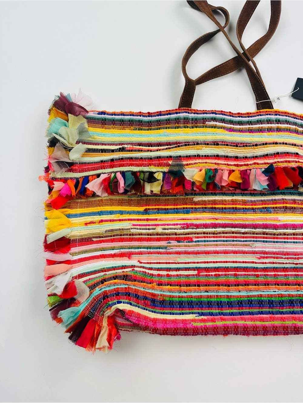 Raj Colorful Woven Tote Bag Made in India Leather Handles - Picture 7 of 15